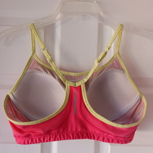New Balance Sports Bra Size Medium Padded Exercise Workout Pink Yellow - Picture 2 of 8